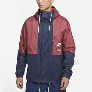 NWT Nike Air Woven Lined Jacket Full-Zip Hooded Colorblock Red/Navy Mens Sz XL